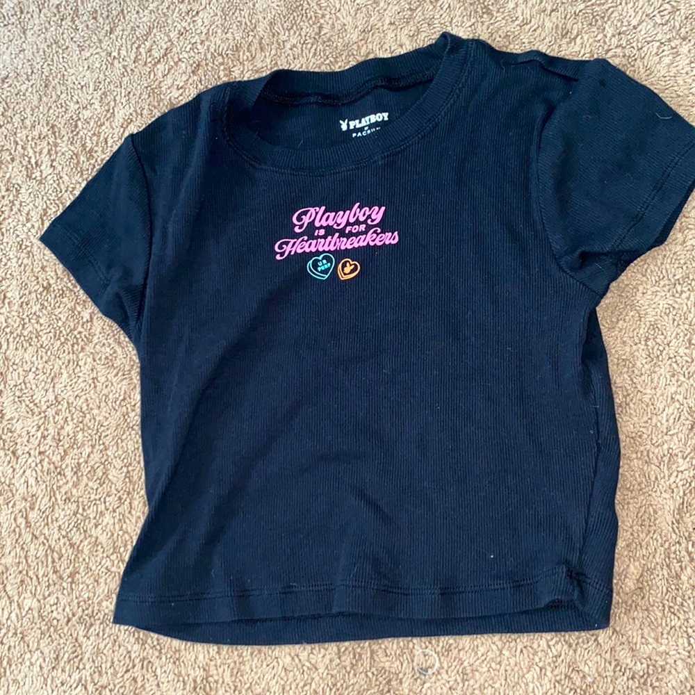 Black cropped playboy shirt